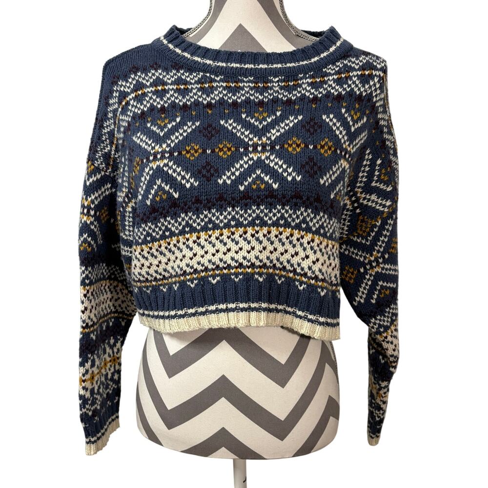 BDG Urban Outfitters Cropped Sweater Women’s Small Fair Isle Blue Knit Pullover